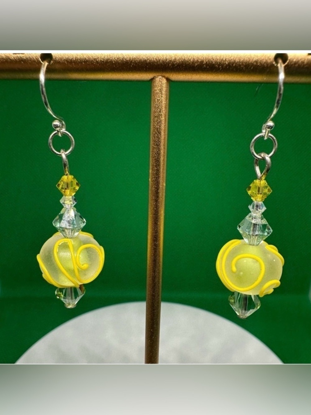 Yellow Green Beaded Dangle Earrings 925 Sterling Silver Ear Wires